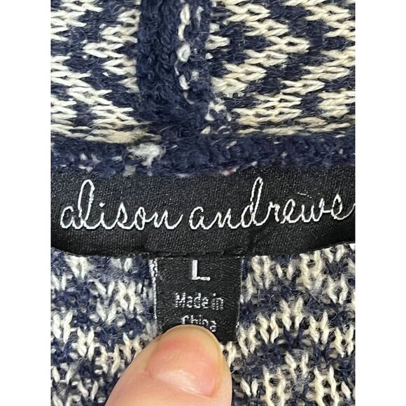 Alison Andrews Sweater L Blue Western Boho Argyle Chevron Concert Southwest Soft - Picture 2 of 11